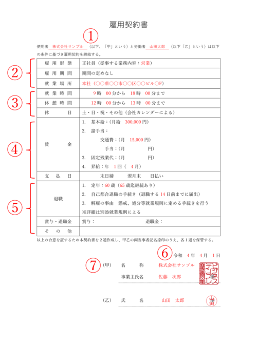 雇用契約書サンプル