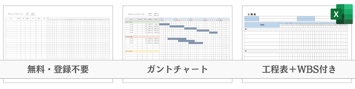 Excel形式のガントチャートテンプレートの一覧