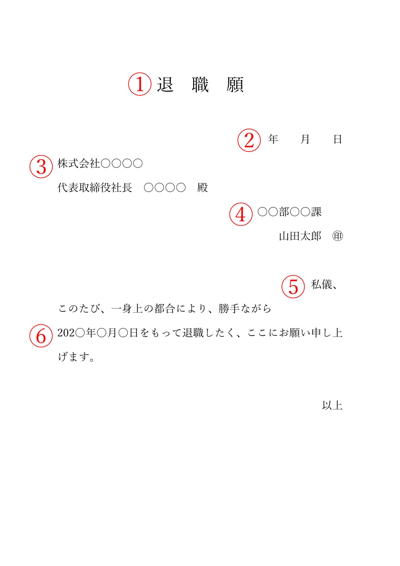 横書きの退職願・退職届の書き方と記入例