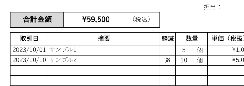 複数の取引日や納品番号を記入できることを説明している画像