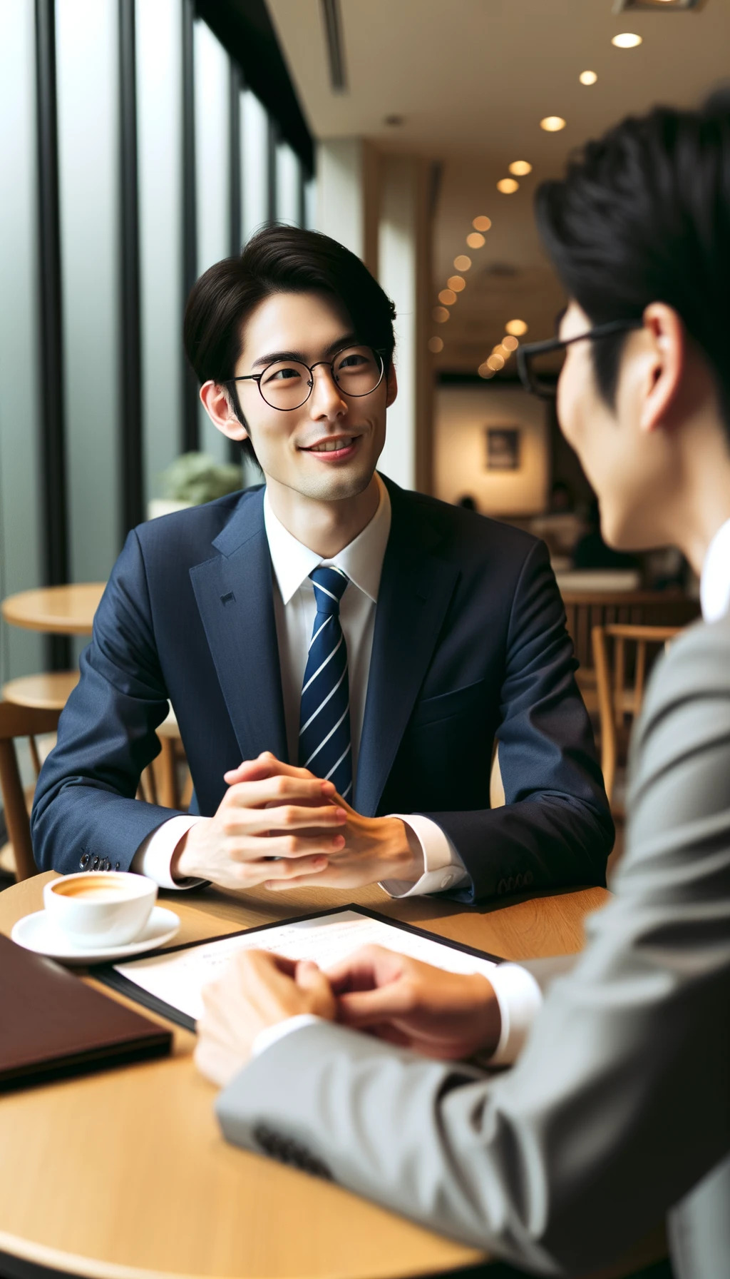 営業マンがカフェで営業をしている