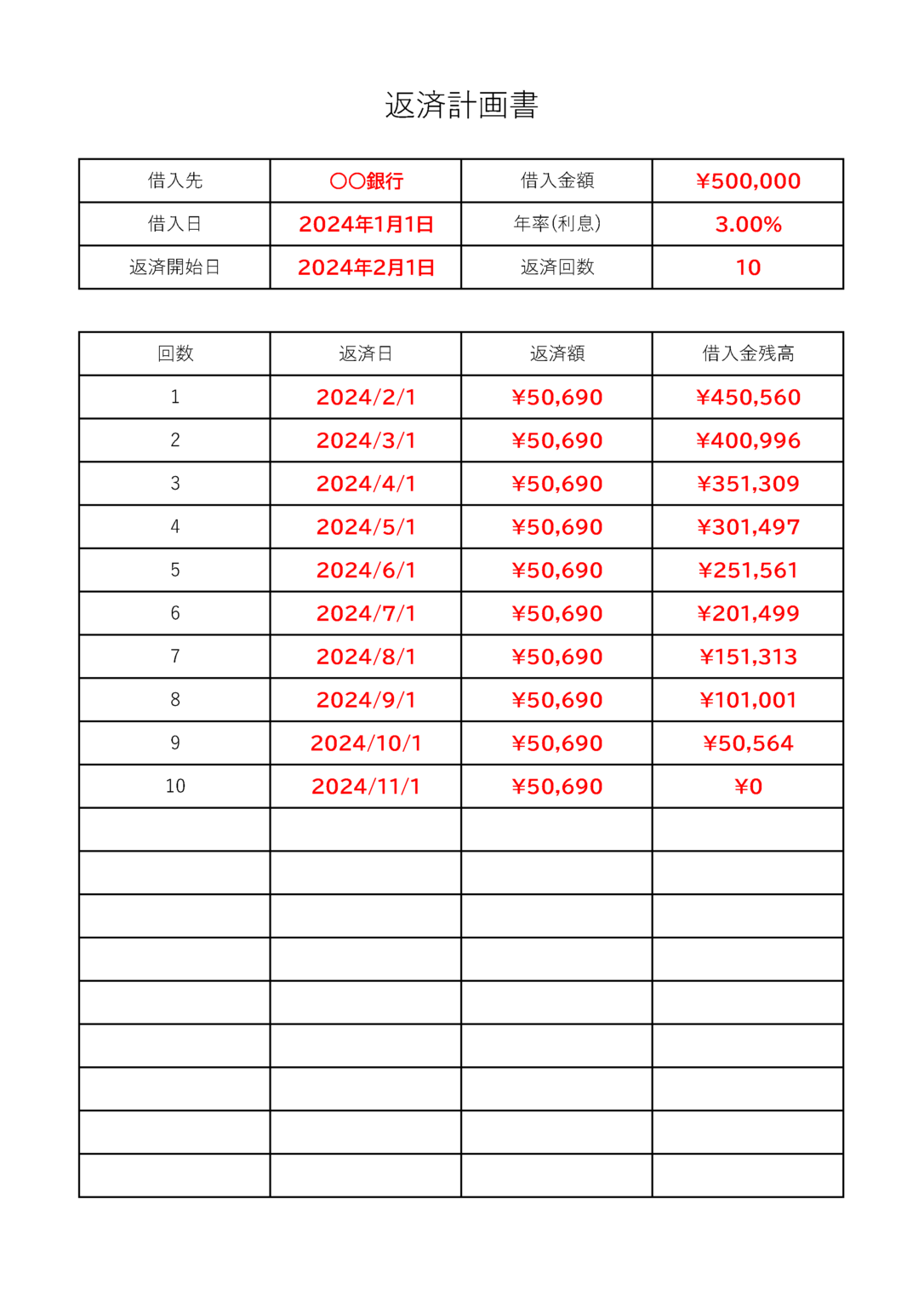 すぐに使える返済計画書テンプレート(Excel・PDF)計算機付き | ビズ研