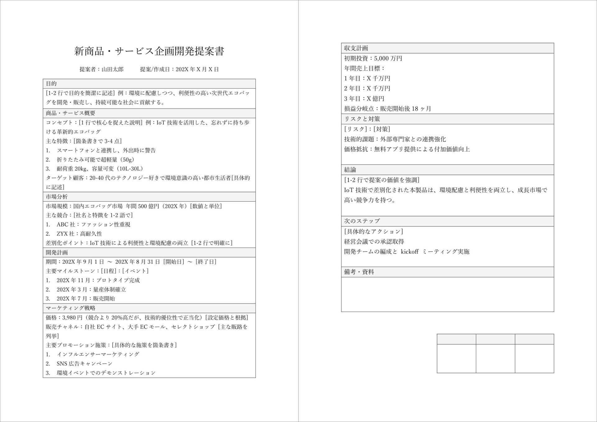 新商品・サービス企画開発専用テンプレート