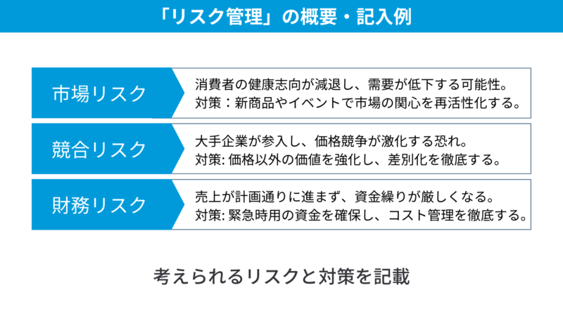 リスク要因とその対策の概要と記入例のサンプル