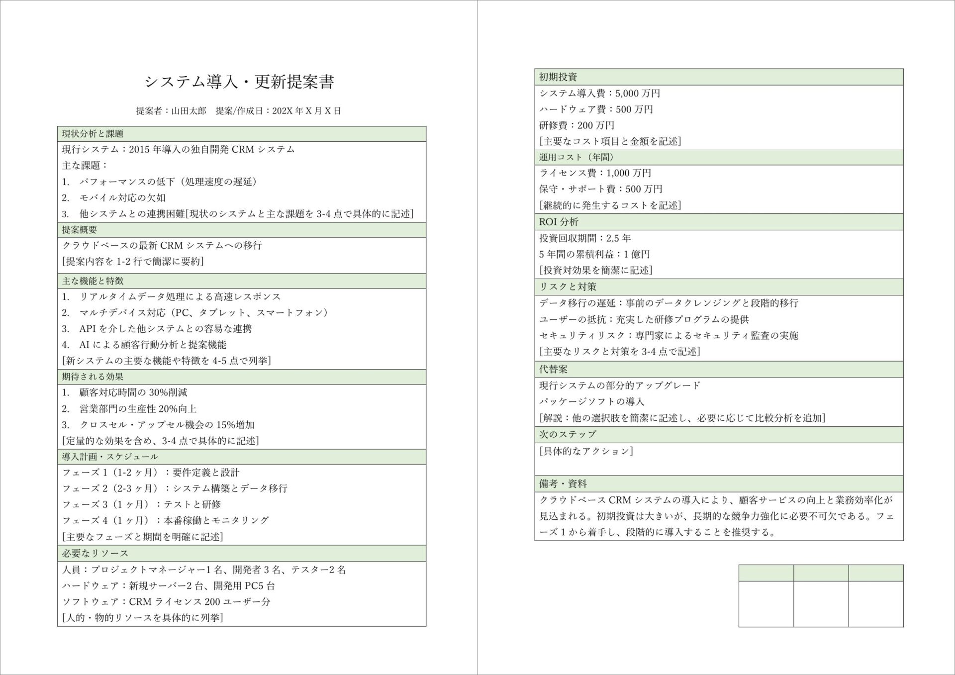 システムの導入・更新に特化した提案書のテンプレート