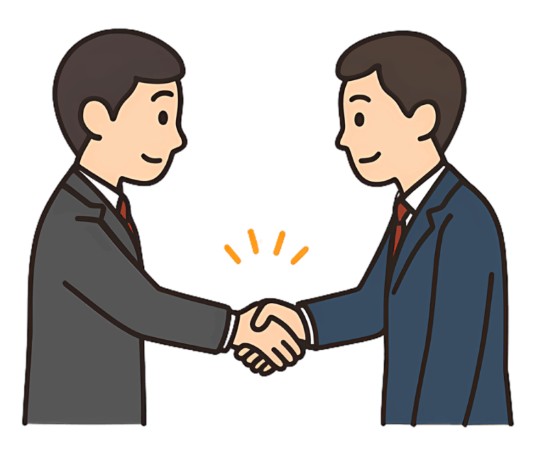 退職の合意後に握手を交わすビジネスマン2人のイラスト