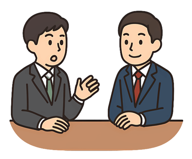 退職に関する相談をしているスーツ姿のビジネスマン2人のイラスト