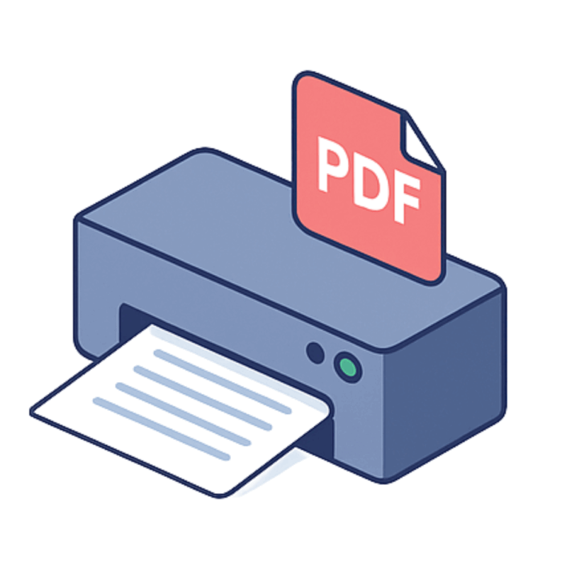 プリンターから書類が出力され、PDFアイコンが上に表示されたイラスト