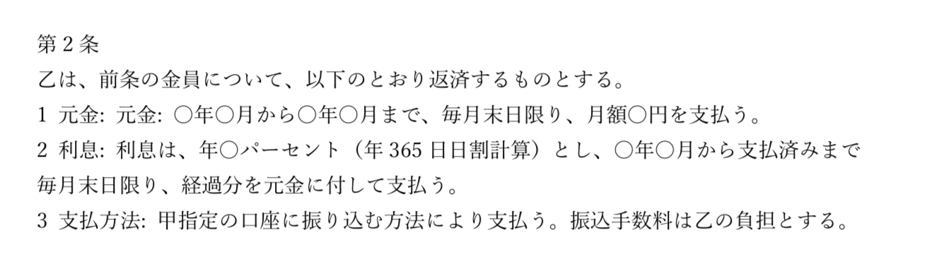 返済方法、利息部分の拡大図_分割あり、利息ありと記載されている