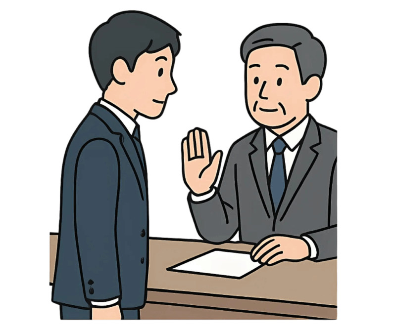 上司に相談のアポイントを取るスーツ姿の男性のイラスト