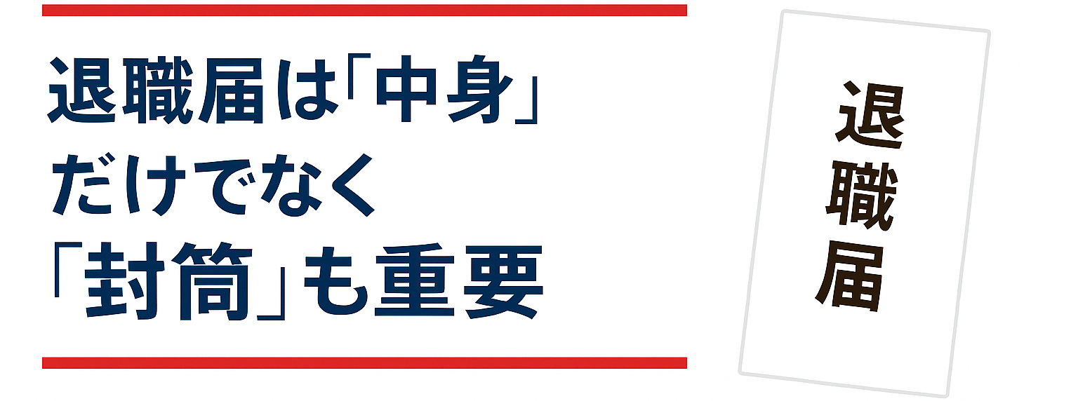 退職届の封筒イラストと「退職届は『中身』だけでなく『封筒』も重要」というメッセージ画像