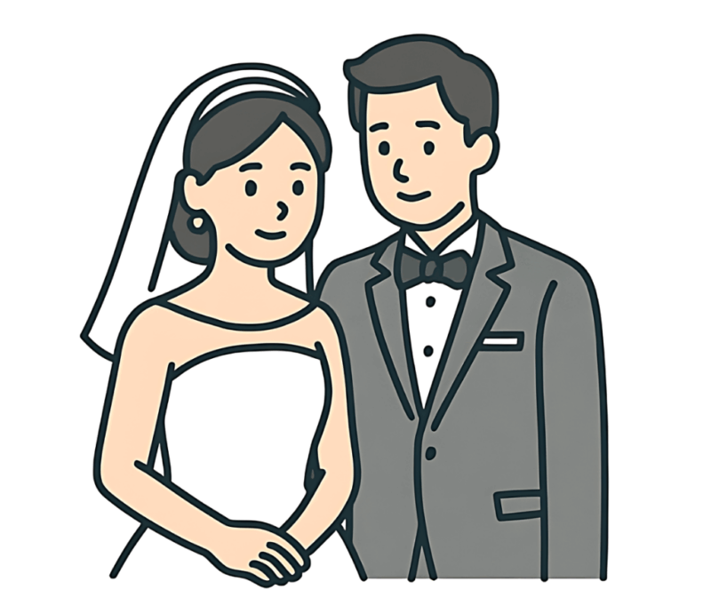 結婚を退職理由とする新郎新婦のイラスト