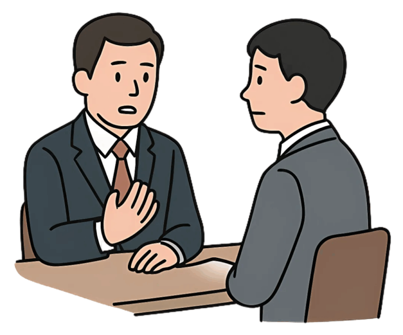上司と真剣に話し合っているビジネスマンのイラスト