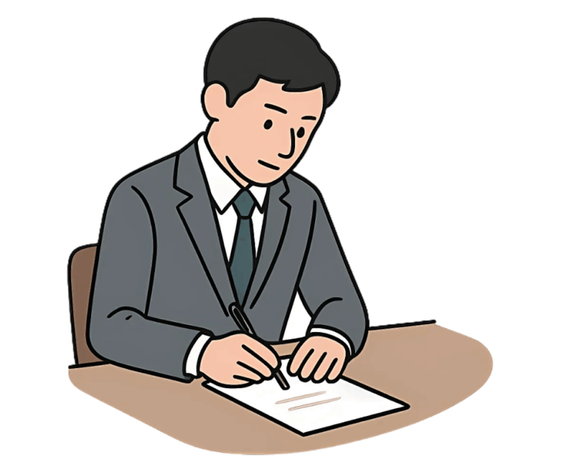 ビジネスマンが退職届を書類に記入しているイラスト